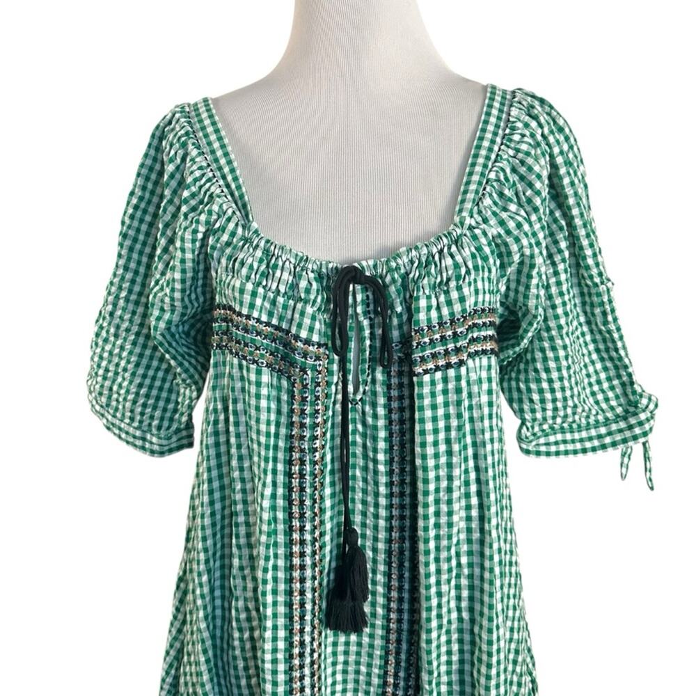 Free People Bohemian Embroidered Gingham Seersucker Cass Maxi Dress Green Small - Picture 6 of 16